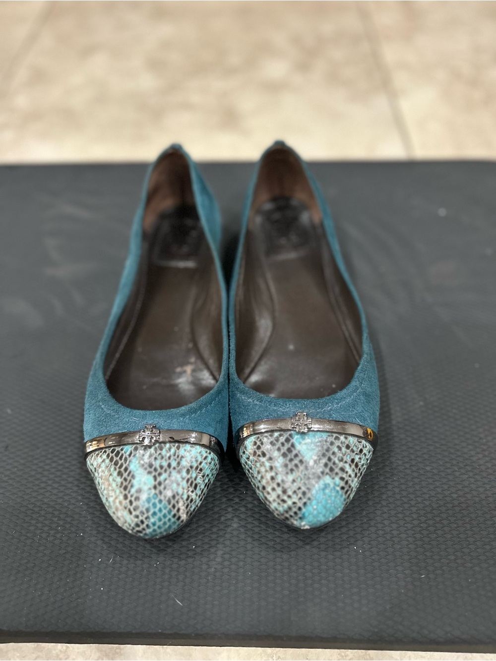 Tory Burch Ballet Flats with Snakeskin Toe Cap Size 7.5